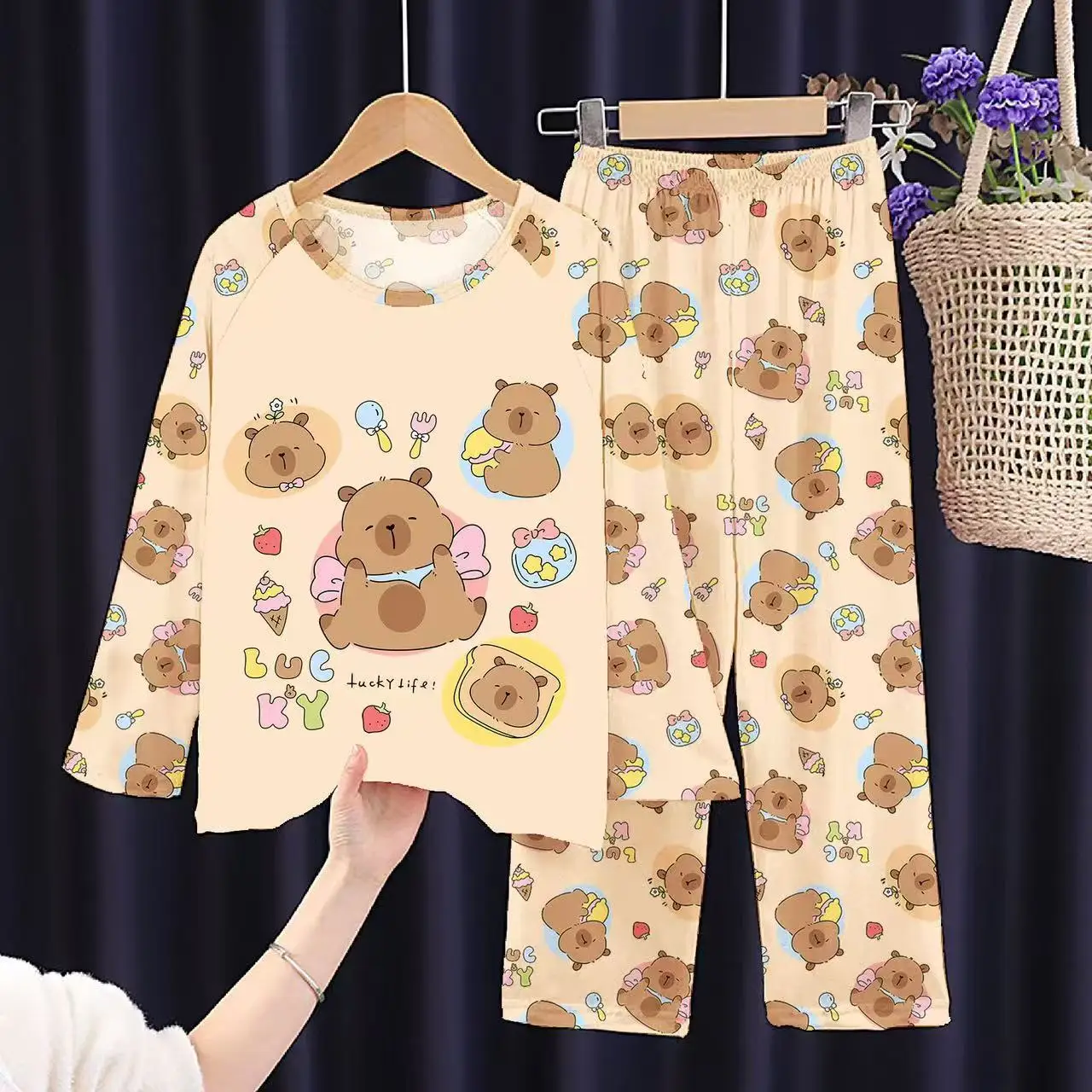 Full Sleeve Capybara Pajamas Sets Children Sleepwear Kids Pyjamas Boys Pjs Pijama Suits for 3 to 14Years Teenager Baby Clothes