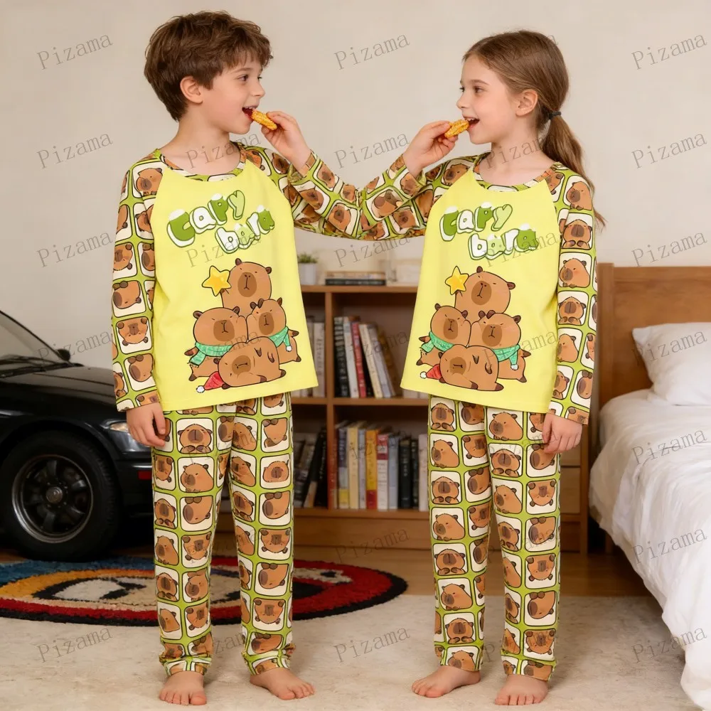 Full Sleeve Capybara Pajamas Sets Children Sleepwear Kids Pyjamas Boys Pjs Pijama Suits for 3 to 14Years Teenager Baby Clothes