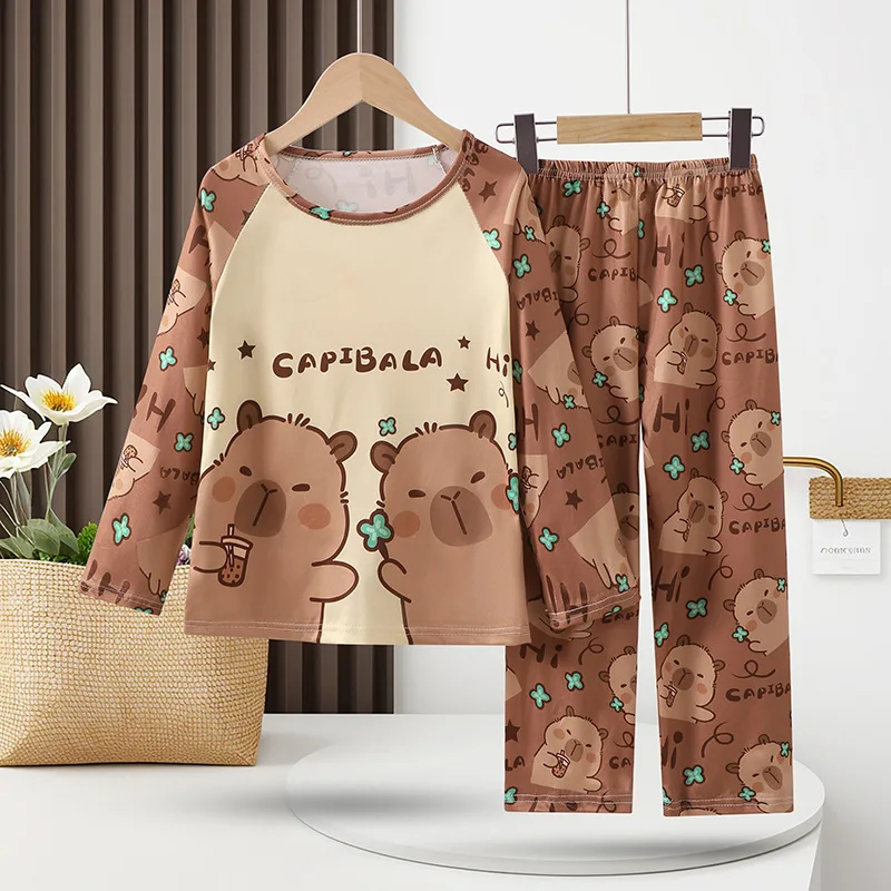 Full Sleeve Capybara Pajamas Sets Children Sleepwear Kids Pyjamas Boys Pjs Pijama Suits for 3 to 14Years Teenager Baby Clothes