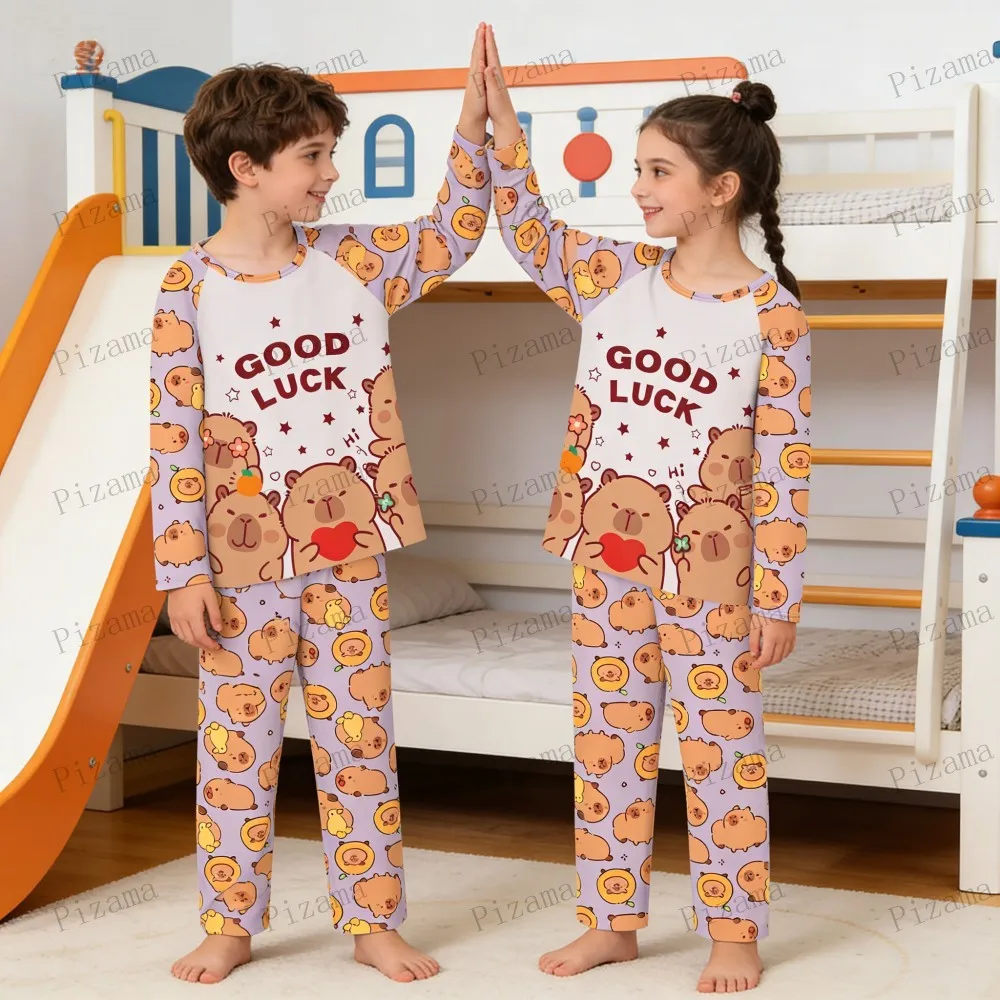 Full Sleeve Capybara Pajamas Sets Children Sleepwear Kids Pyjamas Boys Pjs Pijama Suits for 3 to 14Years Teenager Baby Clothes