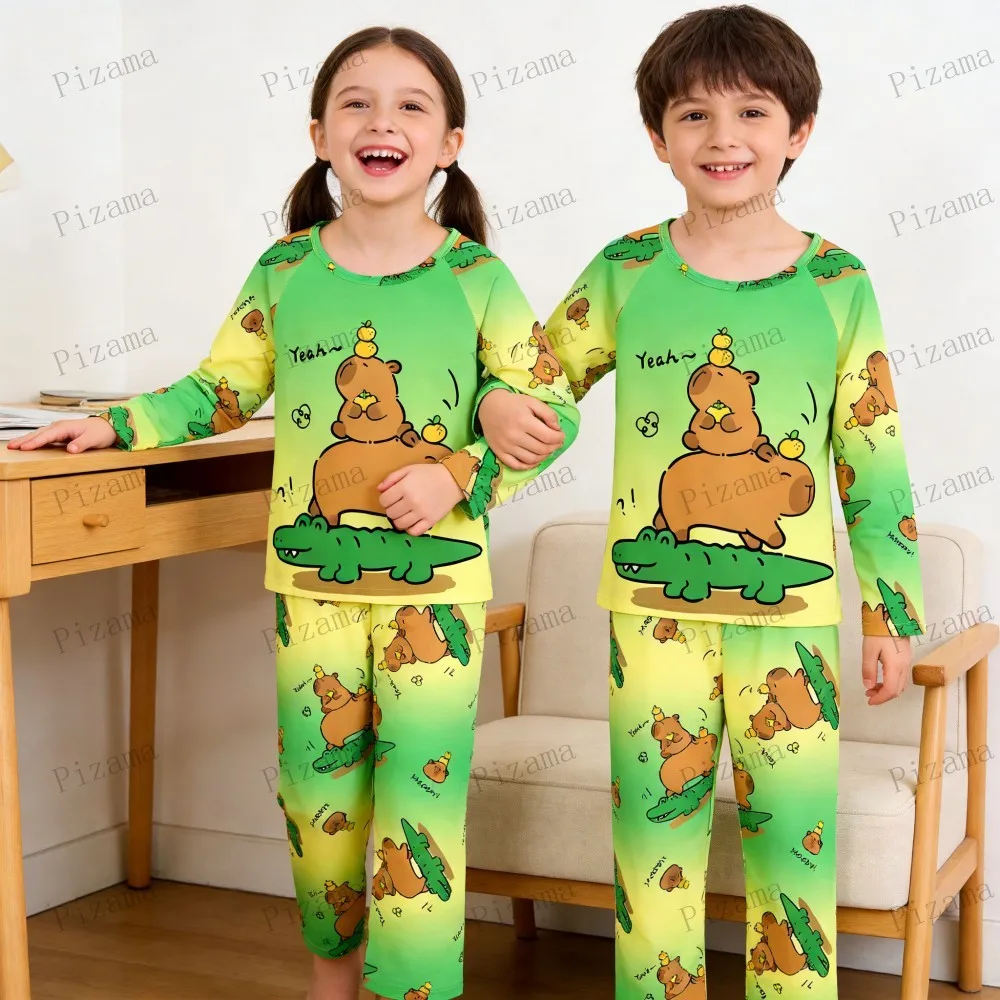 Full Sleeve Capybara Pajamas Sets Children Sleepwear Kids Pyjamas Boys Pjs Pijama Suits for 3 to 14Years Teenager Baby Clothes