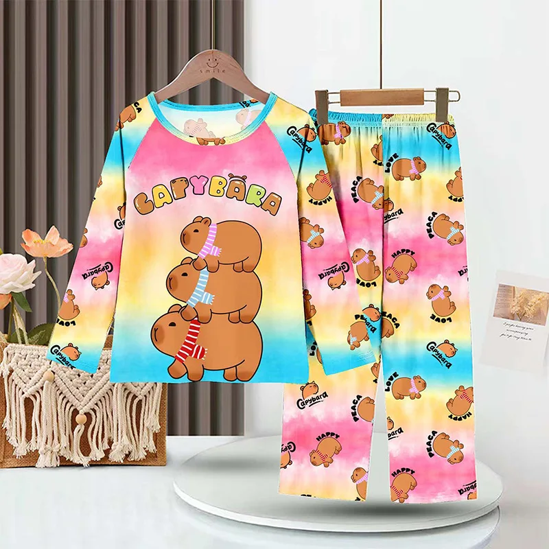 Full Sleeve Capybara Pajamas Sets Children Sleepwear Kids Pyjamas Boys Pjs Pijama Suits for 3 to 14Years Teenager Baby Clothes