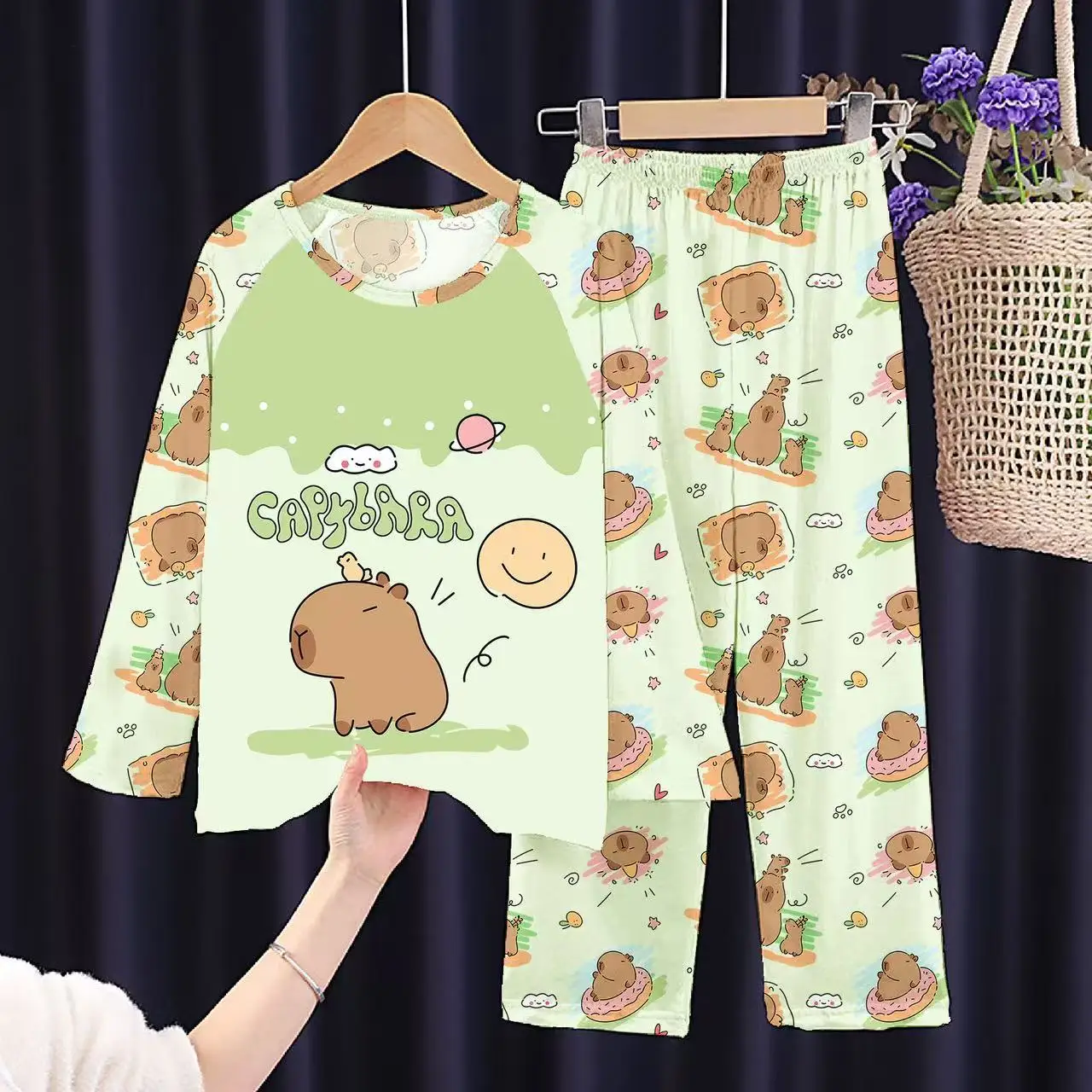 Full Sleeve Capybara Pajamas Sets Children Sleepwear Kids Pyjamas Boys Pjs Pijama Suits for 3 to 14Years Teenager Baby Clothes