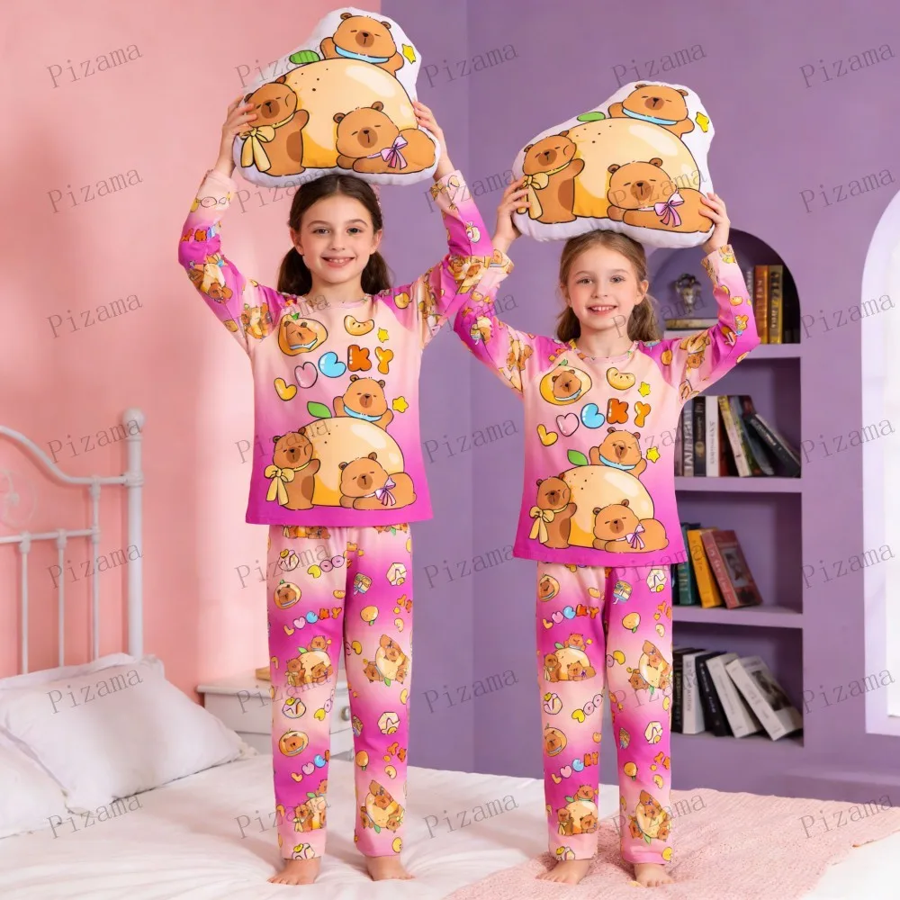 Full Sleeve Capybara Pajamas Sets Children Sleepwear Kids Pyjamas Boys Pjs Pijama Suits for 3 to 14Years Teenager Baby Clothes