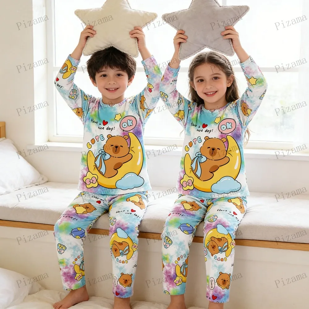 Full Sleeve Capybara Pajamas Sets Children Sleepwear Kids Pyjamas Boys Pjs Pijama Suits for 3 to 14Years Teenager Baby Clothes