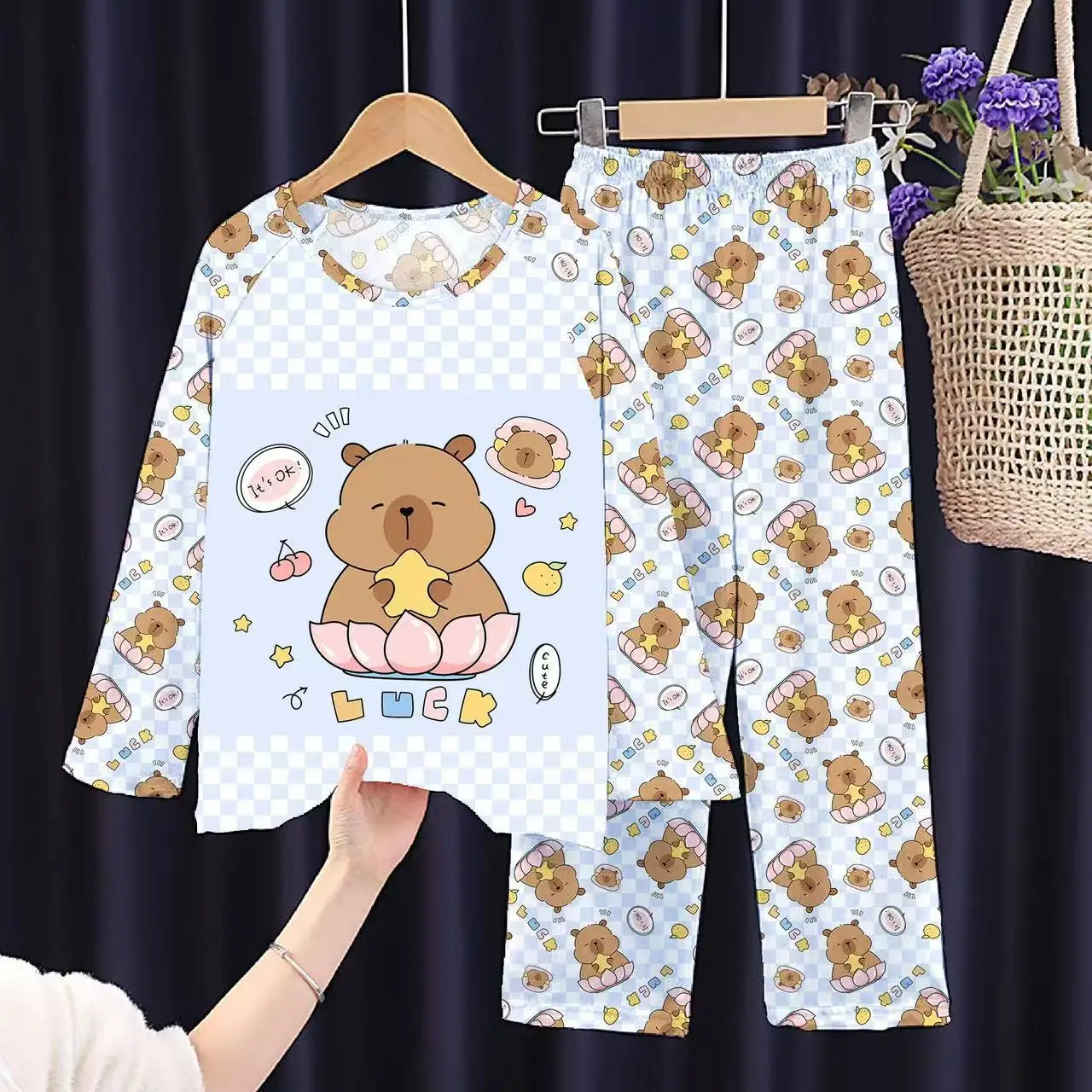 Full Sleeve Capybara Pajamas Sets Children Sleepwear Kids Pyjamas Boys Pjs Pijama Suits for 3 to 14Years Teenager Baby Clothes