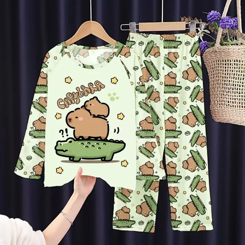 Full Sleeve Capybara Pajamas Sets Children Sleepwear Kids Pyjamas Boys Pjs Pijama Suits for 3 to 14Years Teenager Baby Clothes