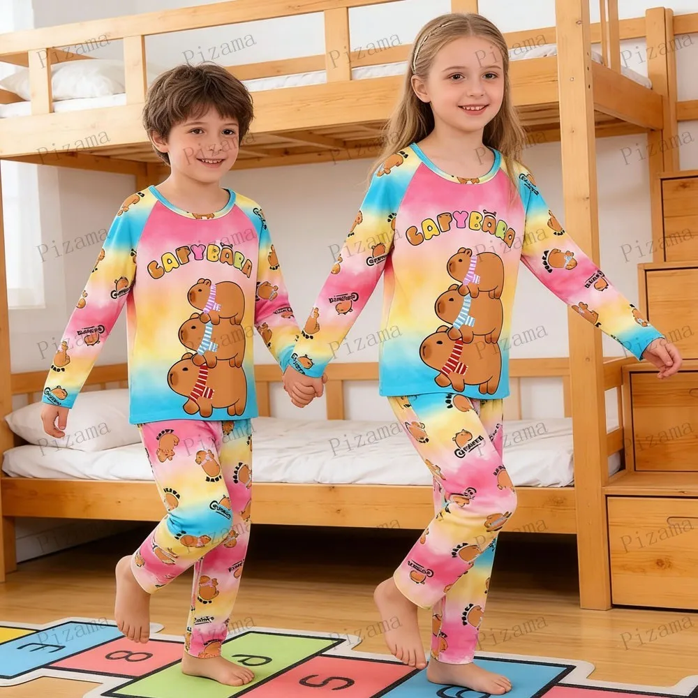 Full Sleeve Capybara Pajamas Sets Children Sleepwear Kids Pyjamas Boys Pjs Pijama Suits for 3 to 14Years Teenager Baby Clothes