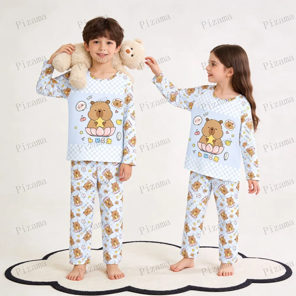 Full Sleeve Capybara Pajamas Sets Children Sleepwear Kids Pyjamas Boys Pjs Pijama Suits for 3 to 14Years Teenager Baby Clothes