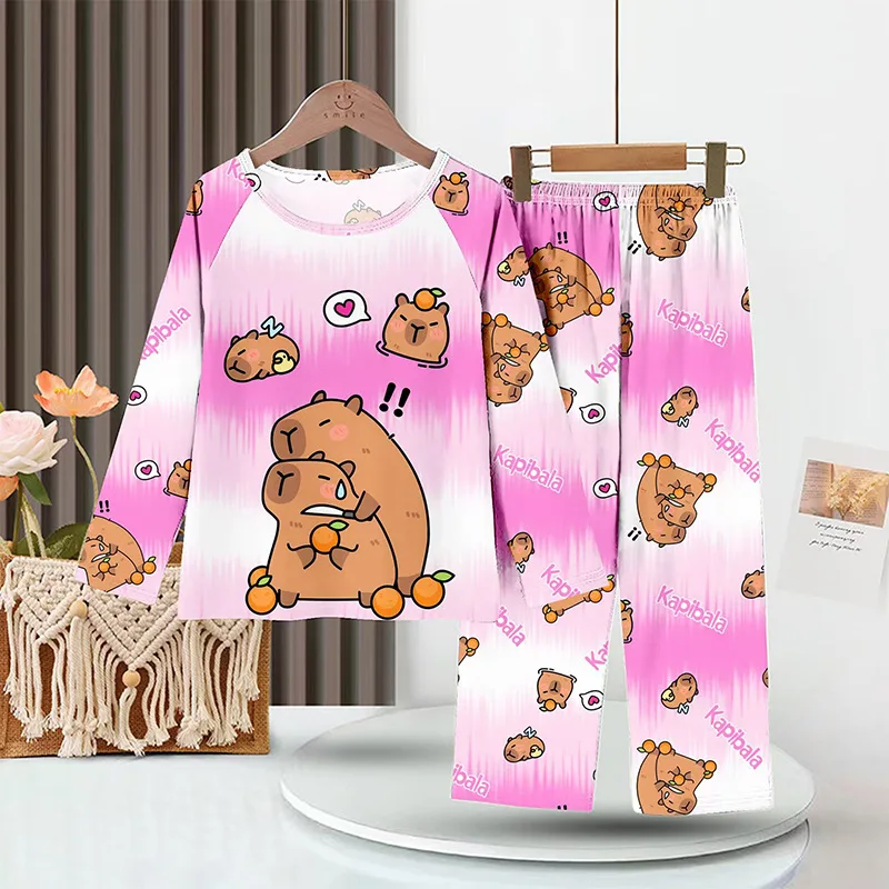 Full Sleeve Capybara Pajamas Sets Children Sleepwear Kids Pyjamas Boys Pjs Pijama Suits for 3 to 14Years Teenager Baby Clothes