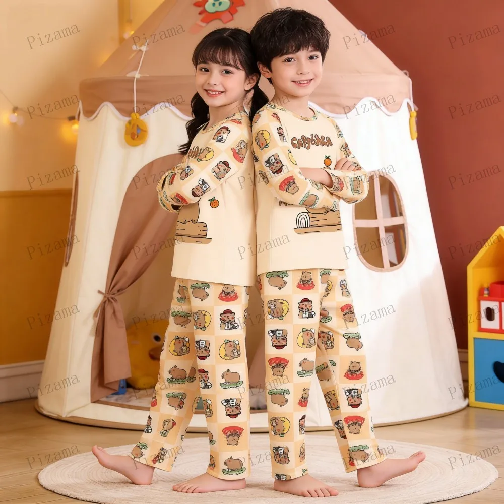 Full Sleeve Capybara Pajamas Sets Children Sleepwear Kids Pyjamas Boys Pjs Pijama Suits for 3 to 14Years Teenager Baby Clothes