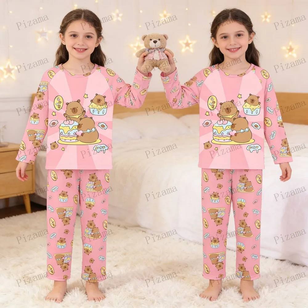 Full Sleeve Capybara Pajamas Sets Children Sleepwear Kids Pyjamas Boys Pjs Pijama Suits for 3 to 14Years Teenager Baby Clothes