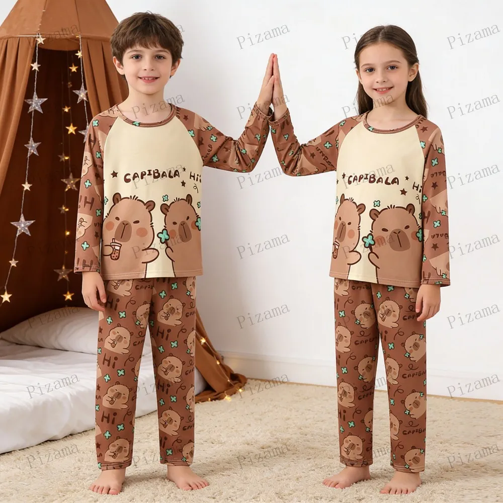 Full Sleeve Capybara Pajamas Sets Children Sleepwear Kids Pyjamas Boys Pjs Pijama Suits for 3 to 14Years Teenager Baby Clothes