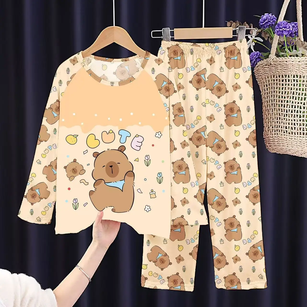 Full Sleeve Capybara Pajamas Sets Children Sleepwear Kids Pyjamas Boys Pjs Pijama Suits for 3 to 14Years Teenager Baby Clothes
