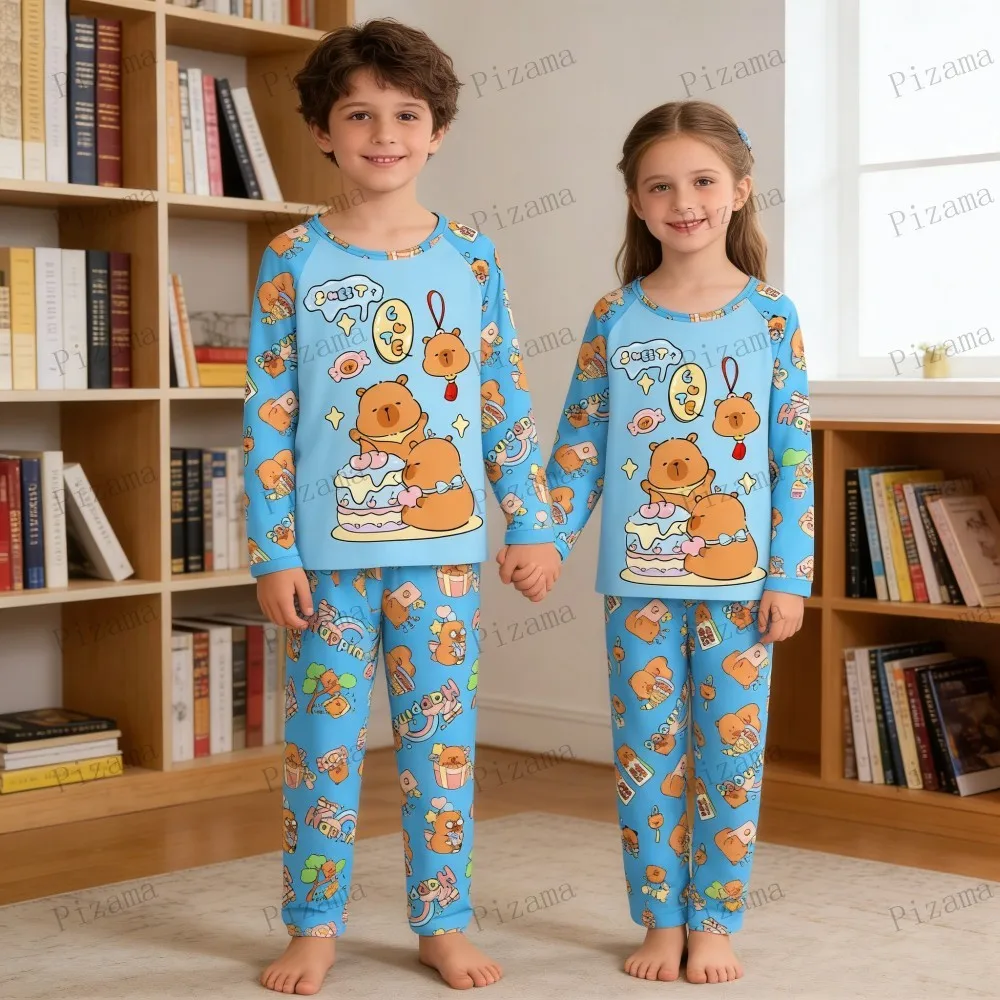 Full Sleeve Capybara Pajamas Sets Children Sleepwear Kids Pyjamas Boys Pjs Pijama Suits for 3 to 14Years Teenager Baby Clothes