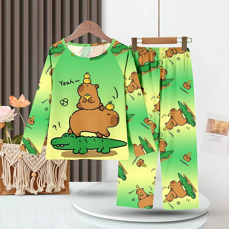 Full Sleeve Capybara Pajamas Sets Children Sleepwear Kids Pyjamas Boys Pjs Pijama Suits for 3 to 14Years Teenager Baby Clothes