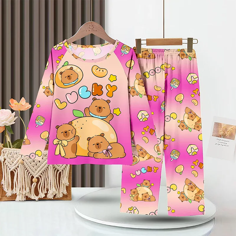 Full Sleeve Capybara Pajamas Sets Children Sleepwear Kids Pyjamas Boys Pjs Pijama Suits for 3 to 14Years Teenager Baby Clothes
