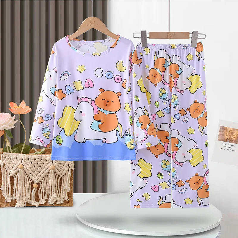 Full Sleeve Capybara Pajamas Sets Children Sleepwear Kids Pyjamas Boys Pjs Pijama Suits for 3 to 14Years Teenager Baby Clothes