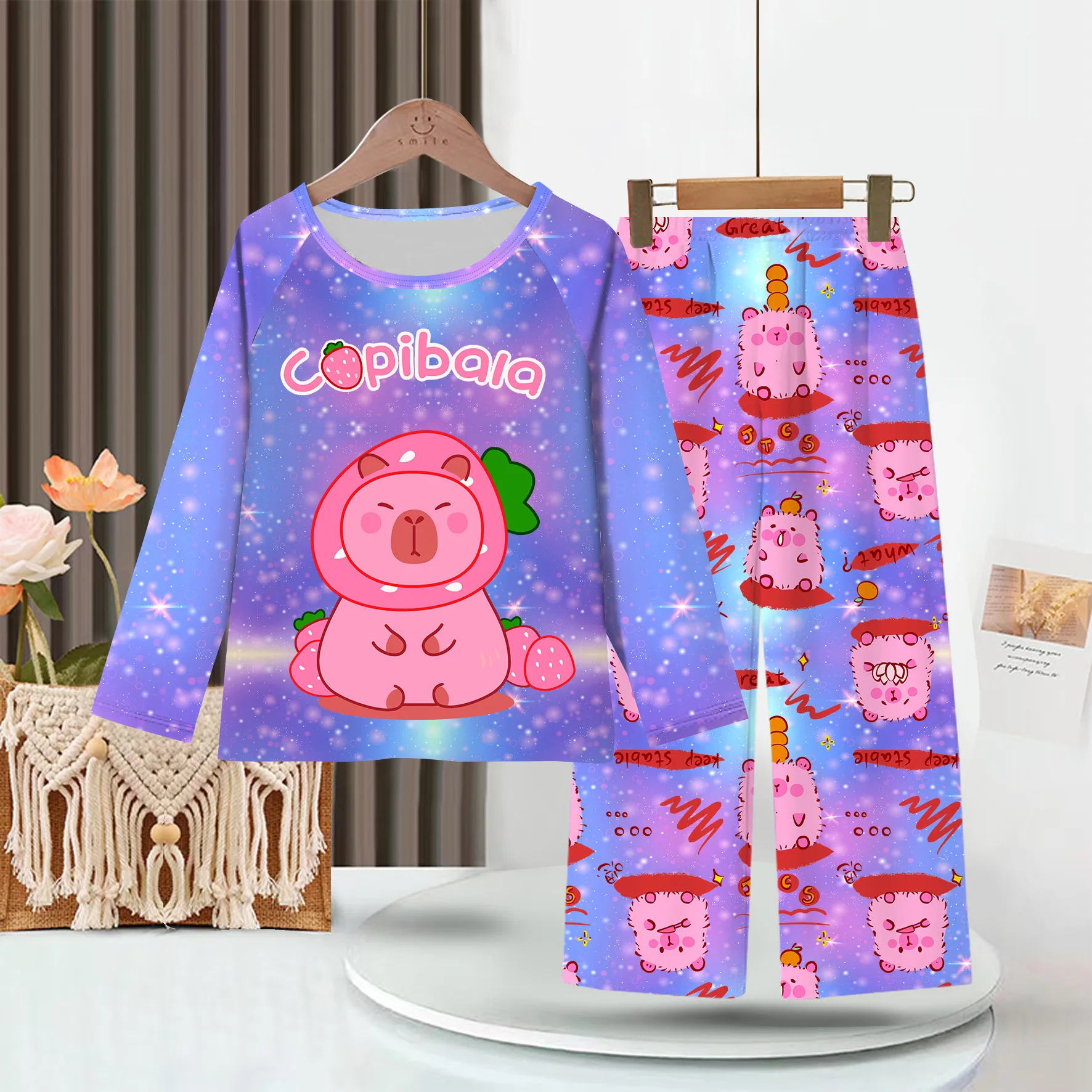 Full Sleeve Capybara Pajamas Sets Children Sleepwear Kids Pyjamas Boys Pjs Pijama Suits for 3 to 14Years Teenager Baby Clothes