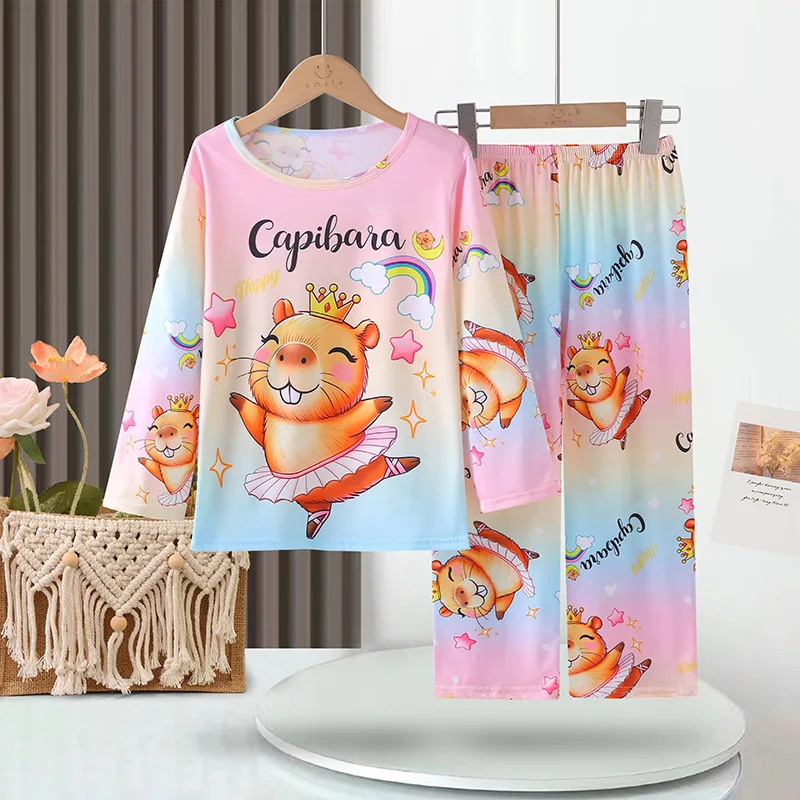 Full Sleeve Capybara Pajamas Sets Children Sleepwear Kids Pyjamas Boys Pjs Pijama Suits for 3 to 14Years Teenager Baby Clothes