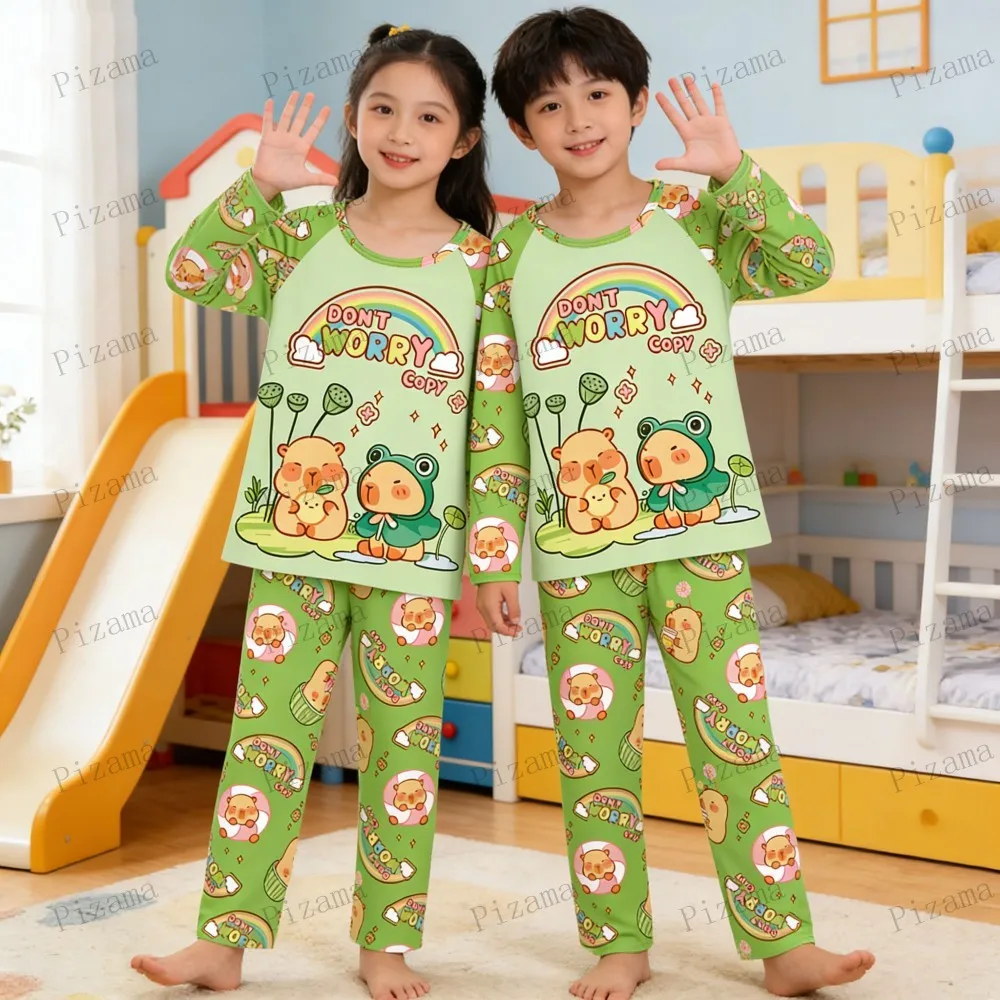 Full Sleeve Capybara Pajamas Sets Children Sleepwear Kids Pyjamas Boys Pjs Pijama Suits for 3 to 14Years Teenager Baby Clothes