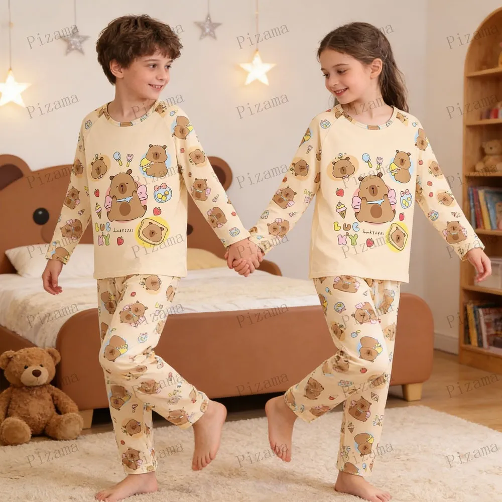 Full Sleeve Capybara Pajamas Sets Children Sleepwear Kids Pyjamas Boys Pjs Pijama Suits for 3 to 14Years Teenager Baby Clothes