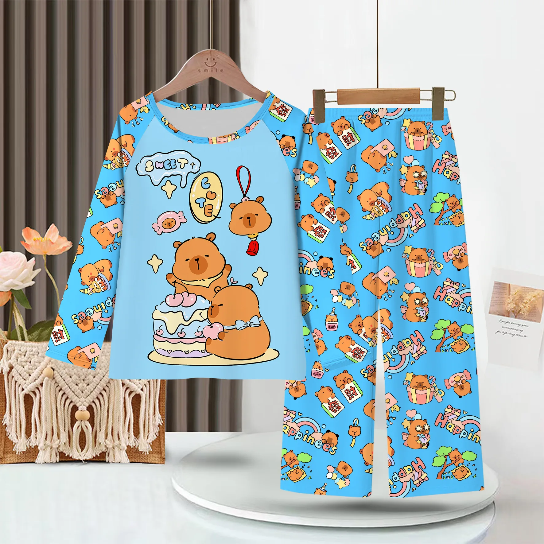 Full Sleeve Capybara Pajamas Sets Children Sleepwear Kids Pyjamas Boys Pjs Pijama Suits for 3 to 14Years Teenager Baby Clothes