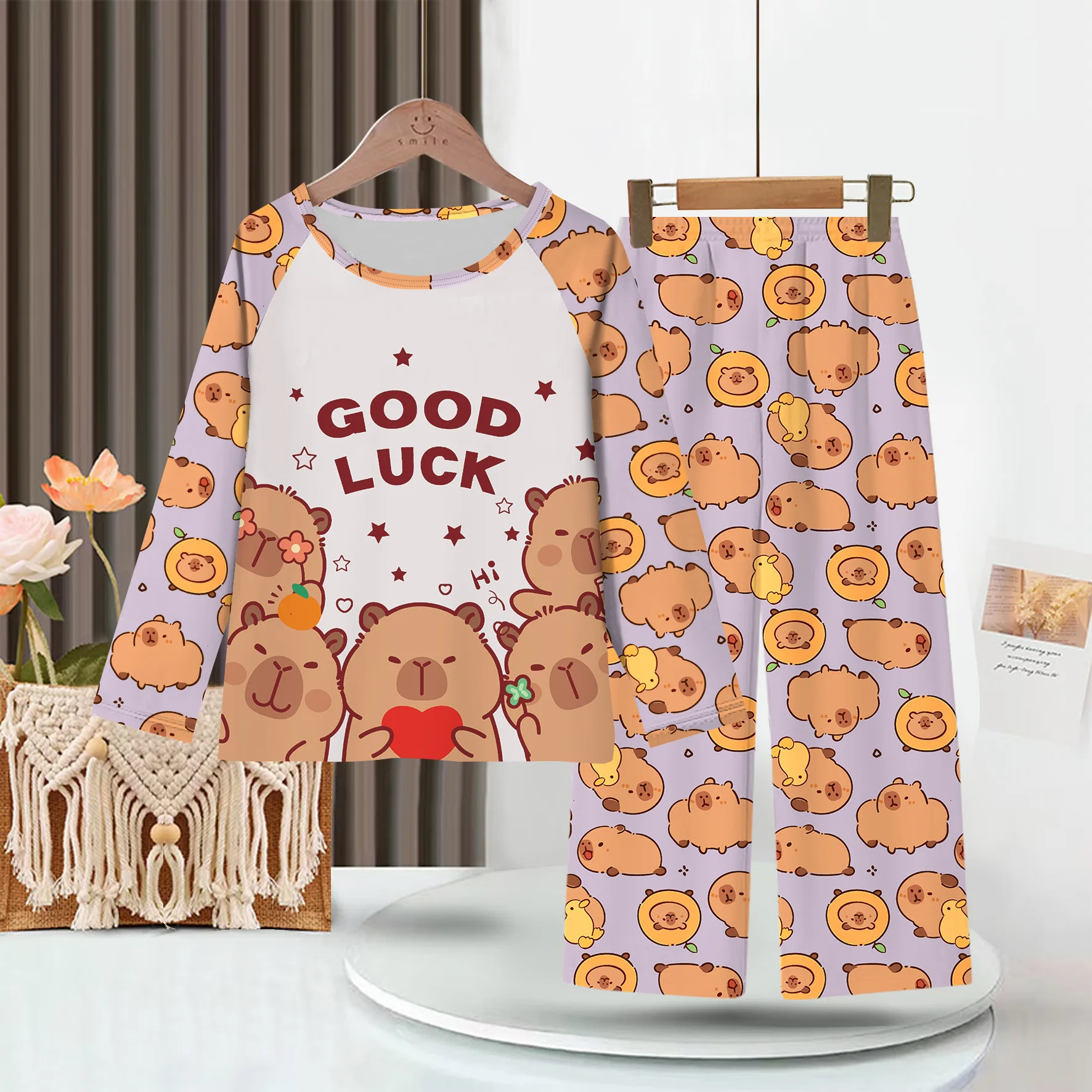 Full Sleeve Capybara Pajamas Sets Children Sleepwear Kids Pyjamas Boys Pjs Pijama Suits for 3 to 14Years Teenager Baby Clothes