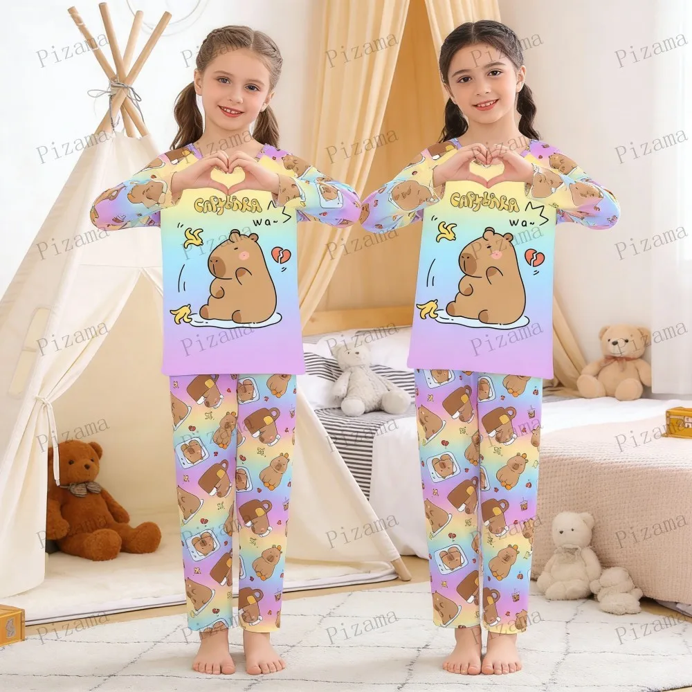 Full Sleeve Capybara Pajamas Sets Children Sleepwear Kids Pyjamas Boys Pjs Pijama Suits for 3 to 14Years Teenager Baby Clothes