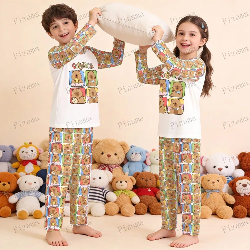Full Sleeve Capybara Pajamas Sets Children Sleepwear Kids Pyjamas Boys Pjs Pijama Suits for 3 to 14Years Teenager Baby Clothes
