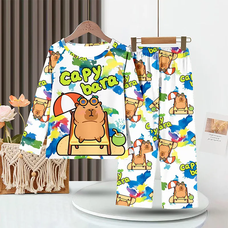 Full Sleeve Capybara Pajamas Sets Children Sleepwear Kids Pyjamas Boys Pjs Pijama Suits for 3 to 14Years Teenager Baby Clothes