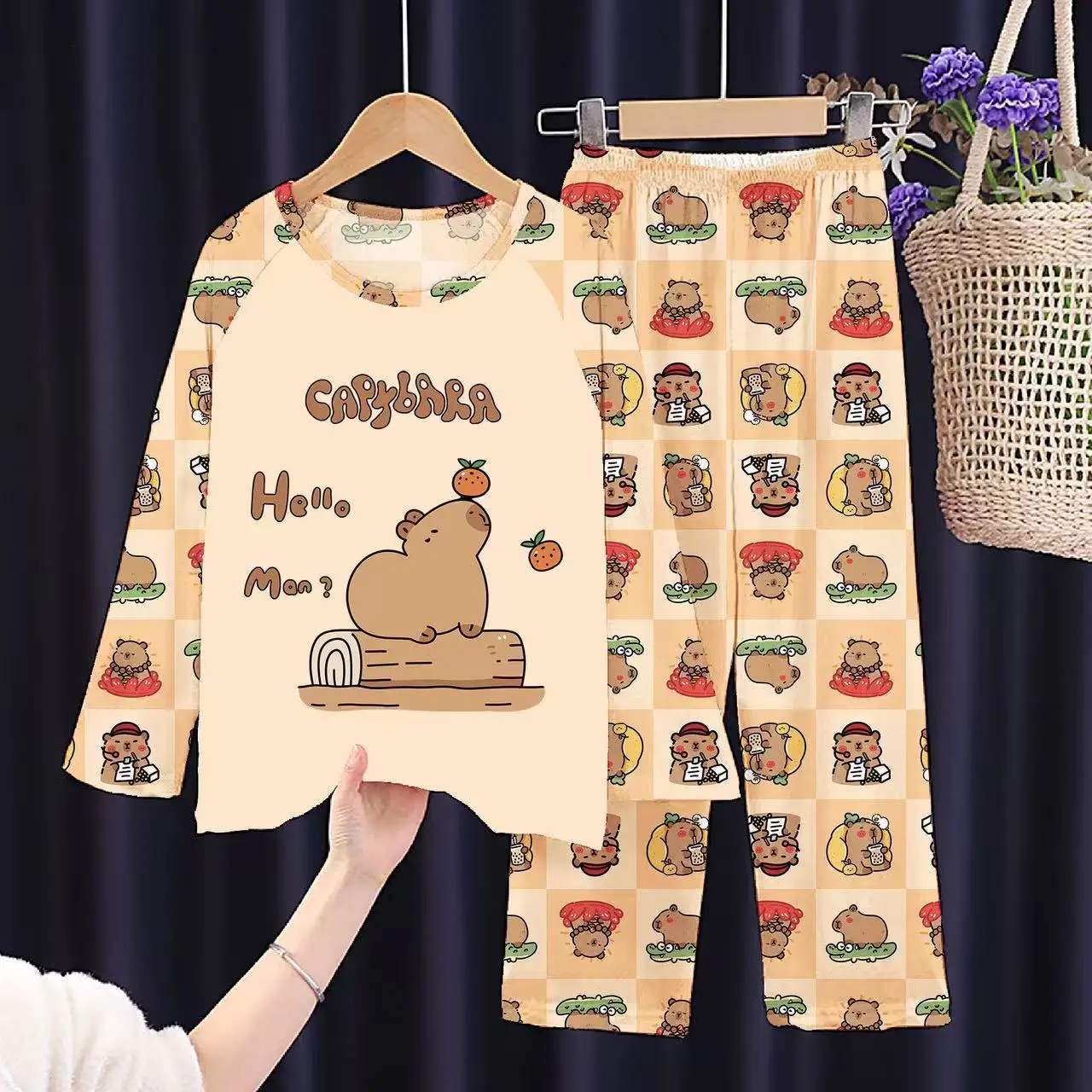 Full Sleeve Capybara Pajamas Sets Children Sleepwear Kids Pyjamas Boys Pjs Pijama Suits for 3 to 14Years Teenager Baby Clothes