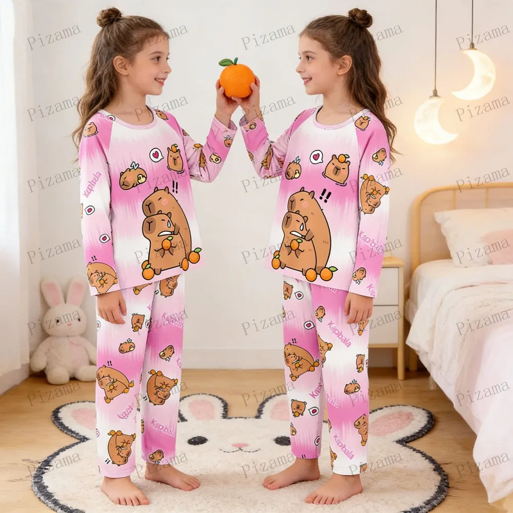 Full Sleeve Capybara Pajamas Sets Children Sleepwear Kids Pyjamas Boys Pjs Pijama Suits for 3 to 14Years Teenager Baby Clothes