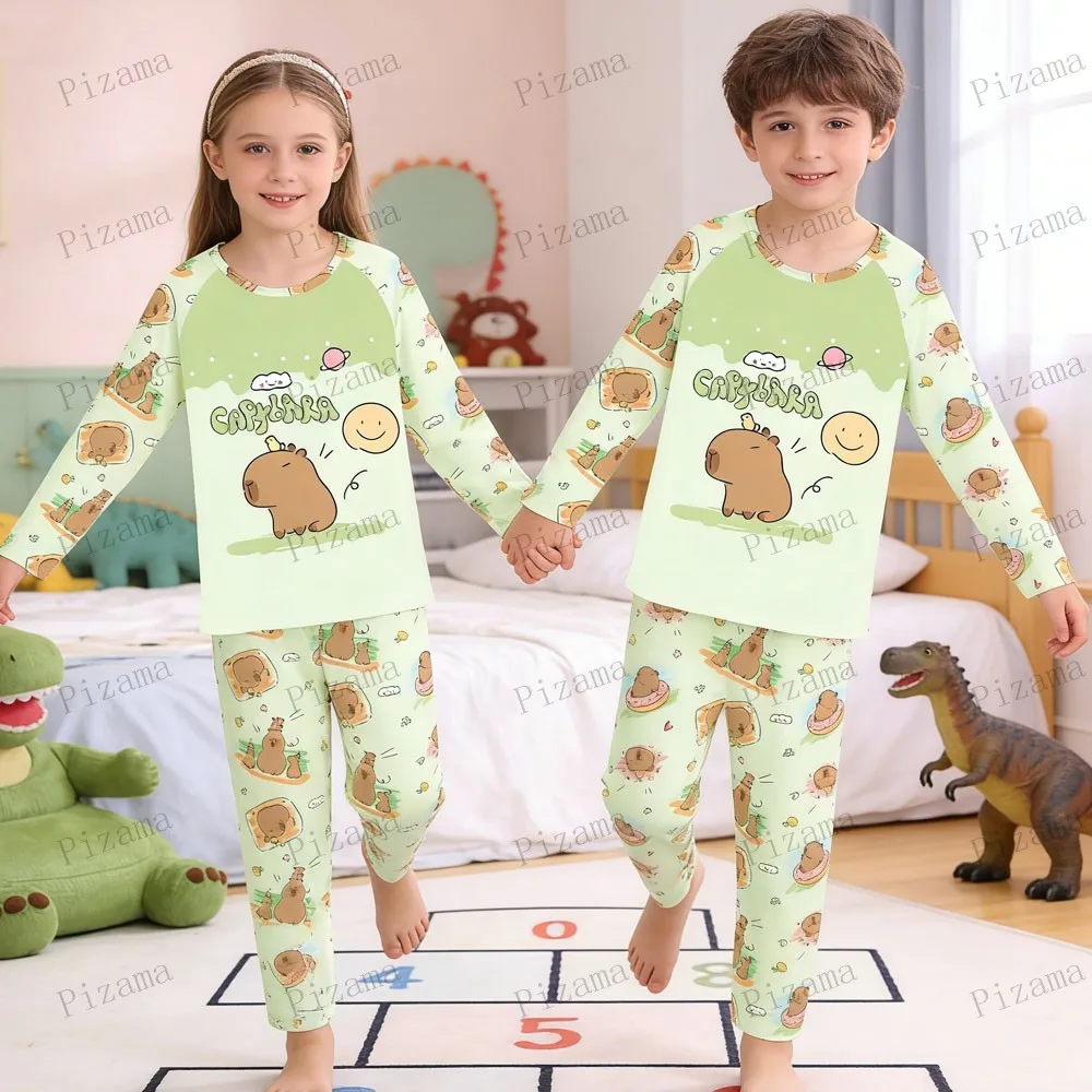 Full Sleeve Capybara Pajamas Sets Children Sleepwear Kids Pyjamas Boys Pjs Pijama Suits for 3 to 14Years Teenager Baby Clothes