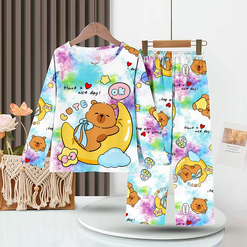 Full Sleeve Capybara Pajamas Sets Children Sleepwear Kids Pyjamas Boys Pjs Pijama Suits for 3 to 14Years Teenager Baby Clothes