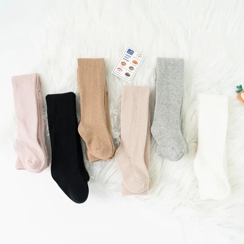 Baby Boys Girls Tights Autumn Cotton Kids Toddler Stockings Breathable Solid Cute Infant Hollow Princess Pantyhose For 0-6Yrs
