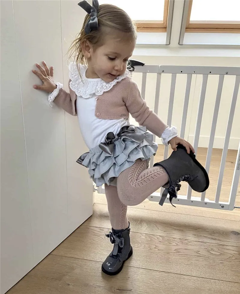 Baby Boys Girls Tights Autumn Cotton Kids Toddler Stockings Breathable Solid Cute Infant Hollow Princess Pantyhose For 0-6Yrs
