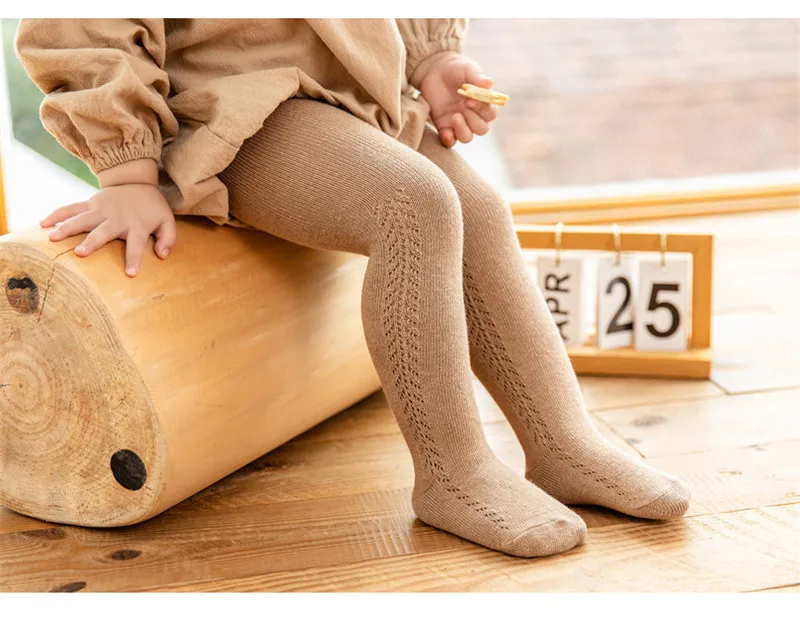 Baby Boys Girls Tights Autumn Cotton Kids Toddler Stockings Breathable Solid Cute Infant Hollow Princess Pantyhose For 0-6Yrs