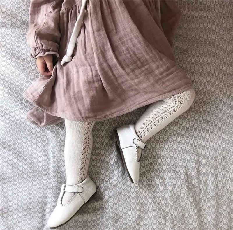 Baby Boys Girls Tights Autumn Cotton Kids Toddler Stockings Breathable Solid Cute Infant Hollow Princess Pantyhose For 0-6Yrs