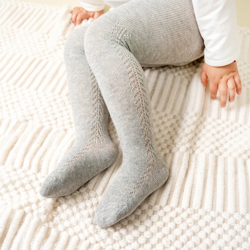 Baby Boys Girls Tights Autumn Cotton Kids Toddler Stockings Breathable Solid Cute Infant Hollow Princess Pantyhose For 0-6Yrs