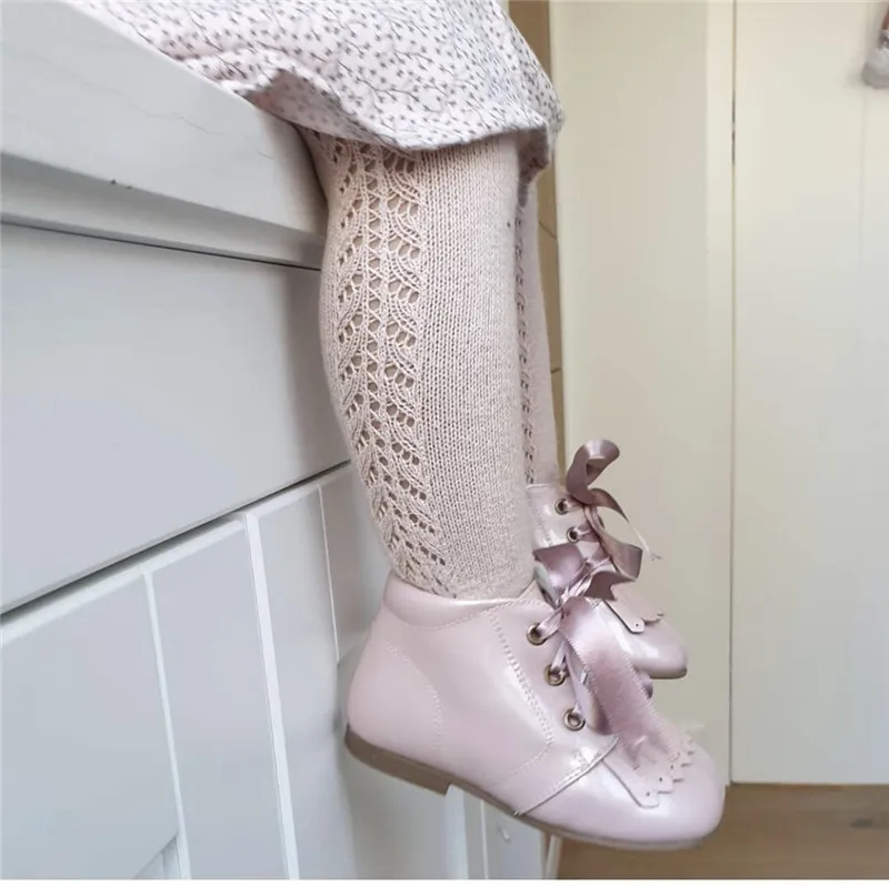 Baby Boys Girls Tights Autumn Cotton Kids Toddler Stockings Breathable Solid Cute Infant Hollow Princess Pantyhose For 0-6Yrs