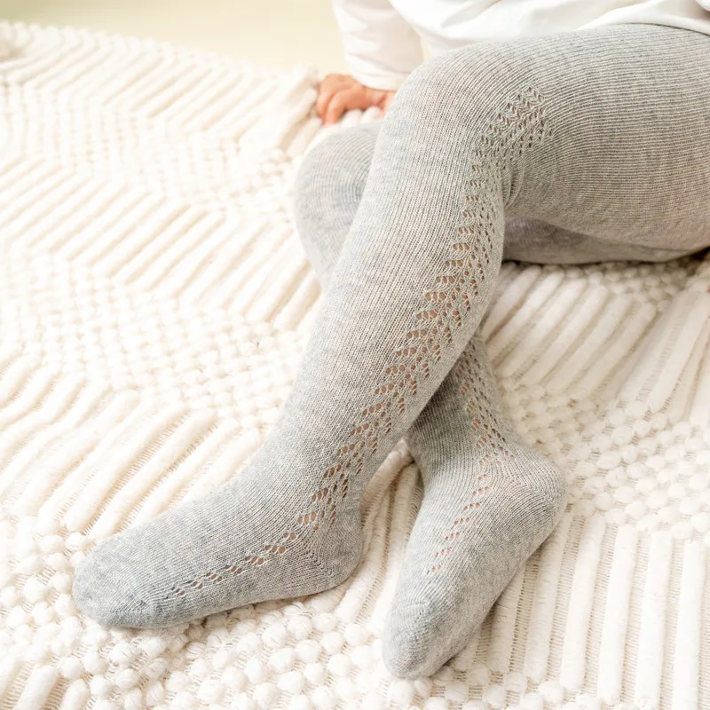 Baby Boys Girls Tights Autumn Cotton Kids Toddler Stockings Breathable Solid Cute Infant Hollow Princess Pantyhose For 0-6Yrs