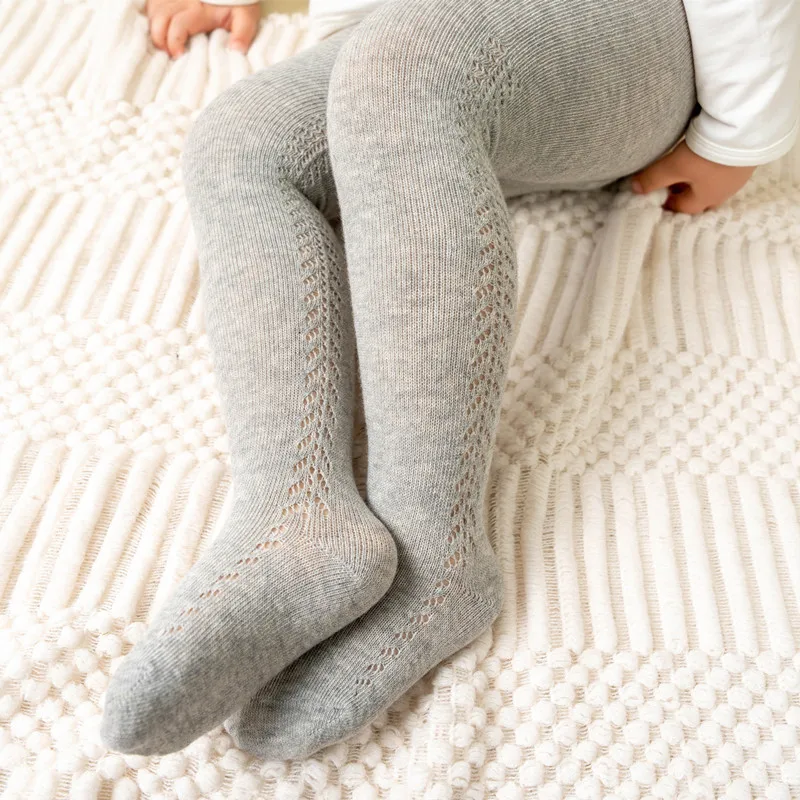 Baby Boys Girls Tights Autumn Cotton Kids Toddler Stockings Breathable Solid Cute Infant Hollow Princess Pantyhose For 0-6Yrs