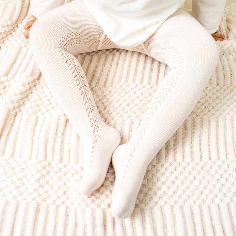 Baby Boys Girls Tights Autumn Cotton Kids Toddler Stockings Breathable Solid Cute Infant Hollow Princess Pantyhose For 0-6Yrs