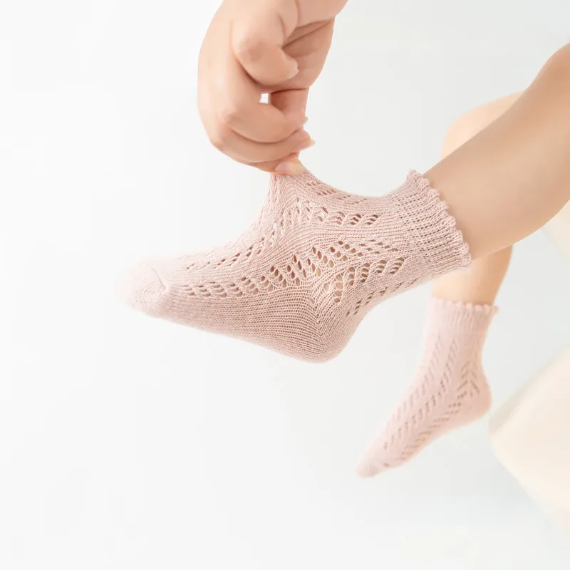 New Baby Boys Girls Socks Solid Breathable Children Short Socks Hollow Out Toddlers Kids Cotton Princess Cute Socks For 0-8Years