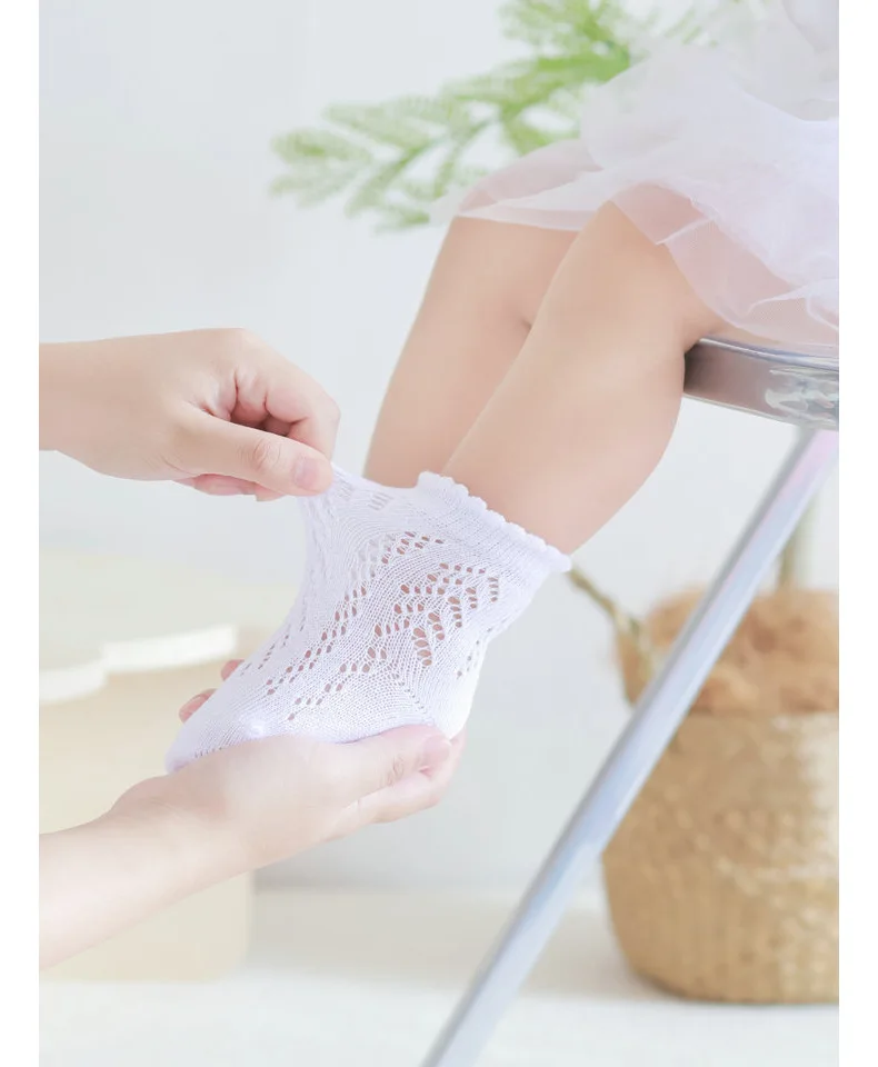New Baby Boys Girls Socks Solid Breathable Children Short Socks Hollow Out Toddlers Kids Cotton Princess Cute Socks For 0-8Years
