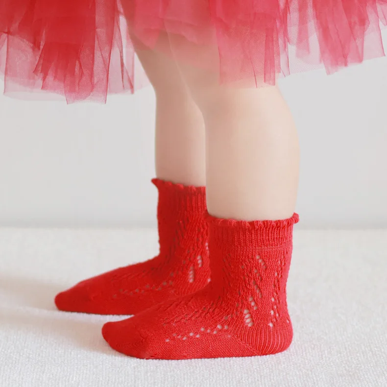 New Baby Boys Girls Socks Solid Breathable Children Short Socks Hollow Out Toddlers Kids Cotton Princess Cute Socks For 0-8Years
