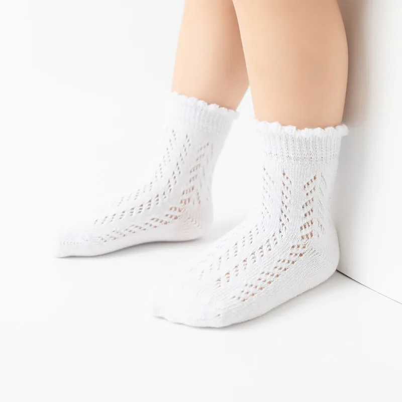 New Baby Boys Girls Socks Solid Breathable Children Short Socks Hollow Out Toddlers Kids Cotton Princess Cute Socks For 0-8Years