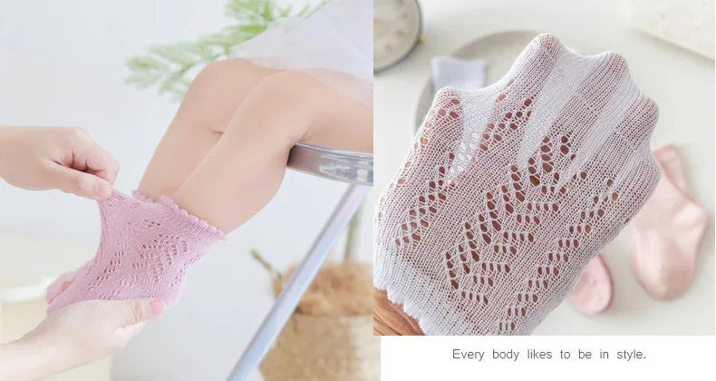 New Baby Boys Girls Socks Solid Breathable Children Short Socks Hollow Out Toddlers Kids Cotton Princess Cute Socks For 0-8Years