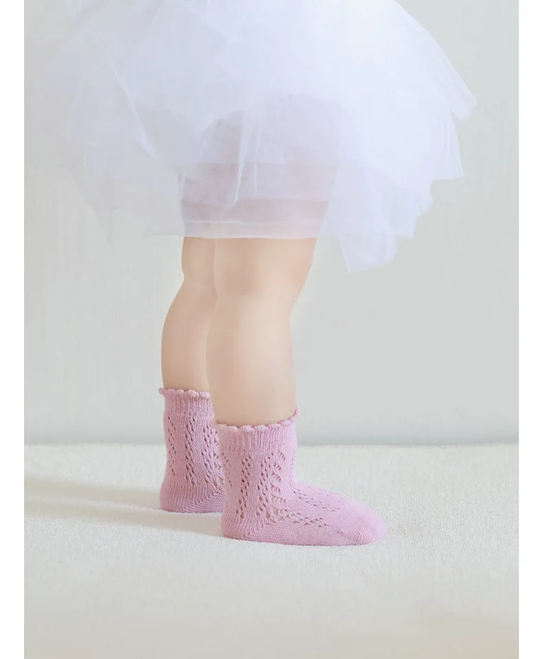 New Baby Boys Girls Socks Solid Breathable Children Short Socks Hollow Out Toddlers Kids Cotton Princess Cute Socks For 0-8Years